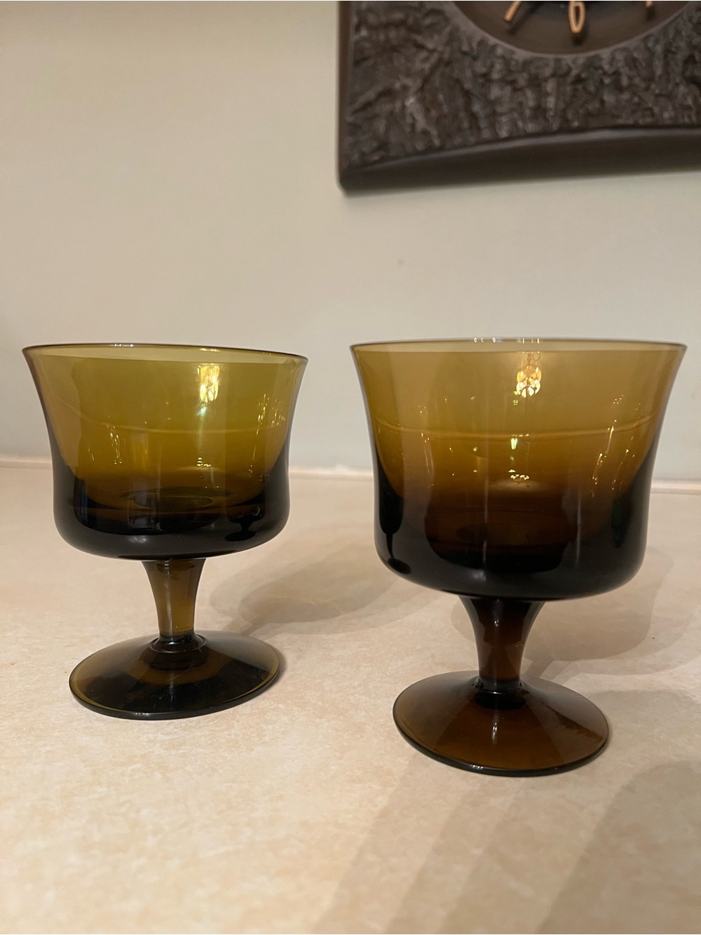 Vtg Denby Arabesque Spice Brown Champagne Footed Glasses - Set of 2